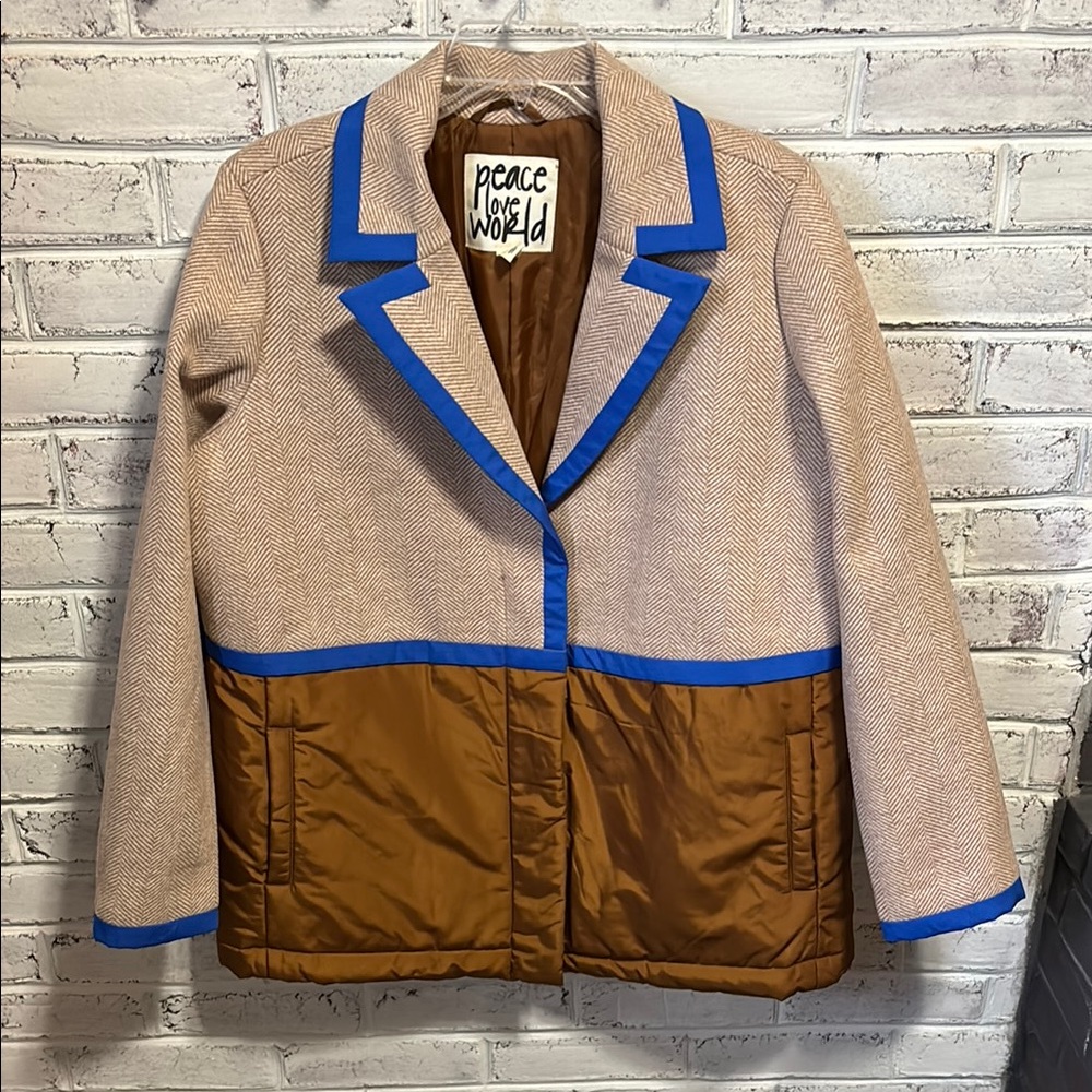 Peace Love World Brown and Blue Blazer/Jacket Size Medium